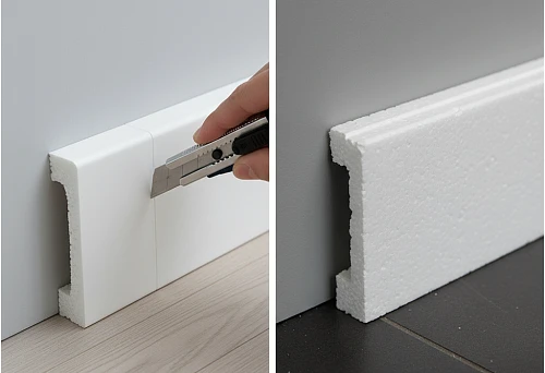 Comparison of Skirting Boards Made from Extruded (XPS) and Expanded (EPS) Polystyrene on a Wall for Optimal Material Selection