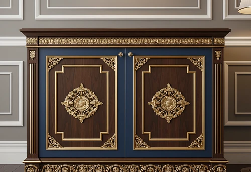 Luxurious Furniture Front with Decorative Moldings, Bagettes, and Borders in Classic Style