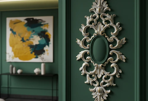 Decorative wall molding in classic style on a green interior wall