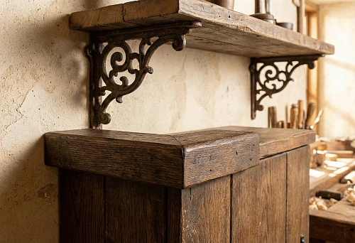 Decorative bracket under wooden shelf &mdash; protection and decoration of wall corner in interior