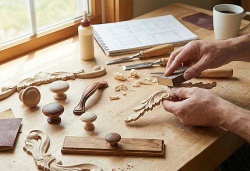DIY decoration of wooden blanks: sanding carved overlays and selecting furniture handles