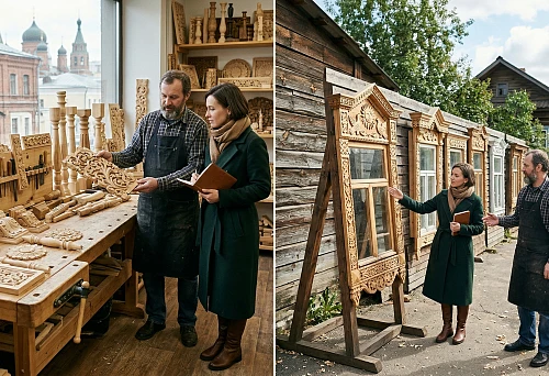 Carved wood decor in Moscow and carved window trims for homes in the Moscow region