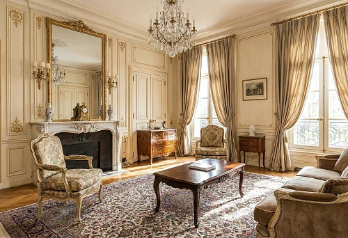 Classic living room with wall finishing and antique furniture