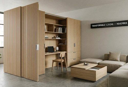 Transformable Furniture 2026 with Slatted Partitions and Hidden Workspace