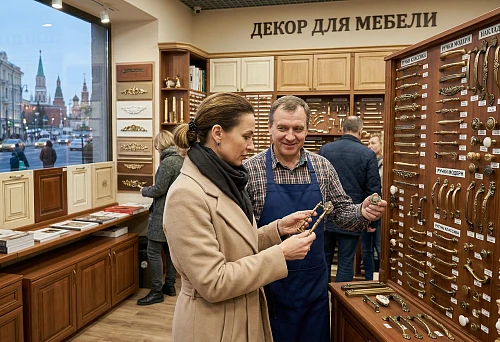 Furniture decor in Moscow: selection of decorative elements, handles, moldings, and overlays for facades