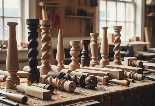Various furniture legs and supports made of wood &mdash; turned, carved, conical, screw, and square models in oak, beech, and walnut