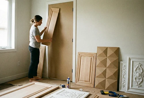 Selection of decorative panel for interior door without milling