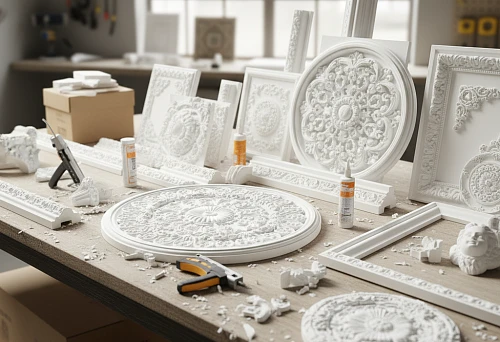 STAVROS molding &mdash; a set of cornice, overlays, moldings and rosettes made of polyurethane, prepared for interior decoration