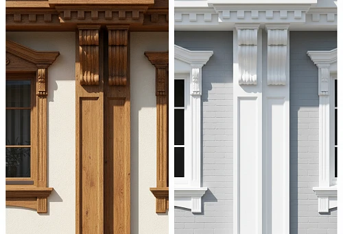 Comparison of Wood and Polyurethane Facade Decor on Classic Houses