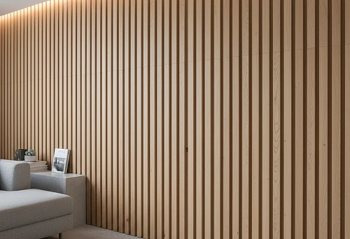 Wooden Wall Slats - Modern Interior with Lighting