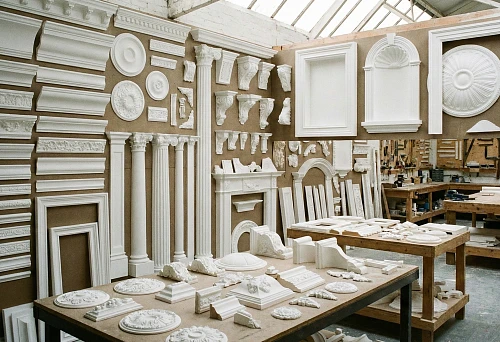Types of polyurethane stucco: stand with moldings, cornices, rosettes, columns and frames in the workshop