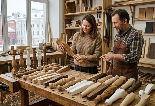 Wooden furniture legs in Moscow with samples of supports for cabinets, tables and dressers