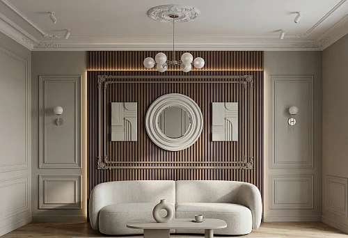 Buy slatted panels in Izhevsk and polyurethane wall decor in an interior with a well-defined visual hierarchy