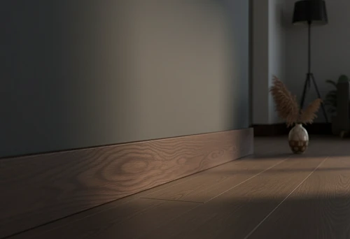 Solid Oak Wooden Skirting in a Warm Modern Interior with Soft Lighting, Highlighting Precise Geometry and Wood Grain Texture
