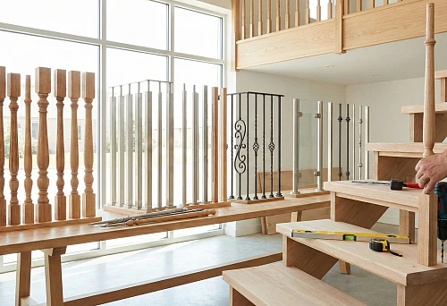 Stair balusters: wooden and metal railing samples, selection of options and styles 2026