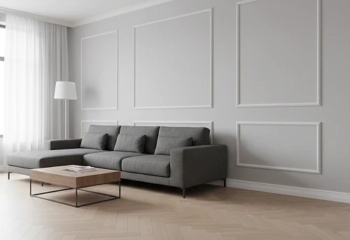 Modern interior with polystyrene skirting board and minimalist wall design