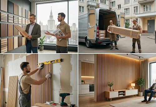 Buy a slatted panel in Moscow with sample selection at the interior showroom