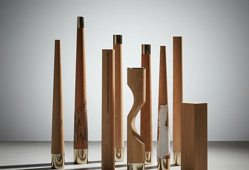 Various Wooden Chair Legs Made of Oak and Beech with Metal Bases, Showcasing Differences in Wood Texture, Color, and Finish