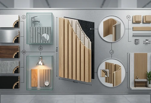 PVC slat panels in cross-section with demonstration of internal structure and profile