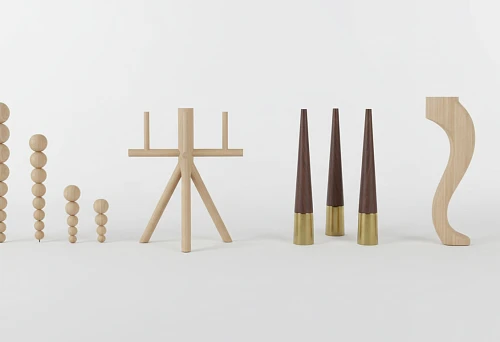 Modern Wooden Supports with Brass Inserts for Coffee Tables