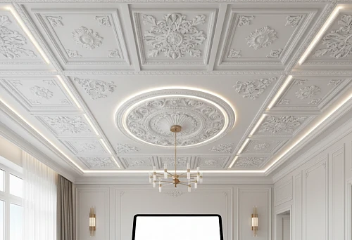 ceiling with polyurethane moldings and decorative panels