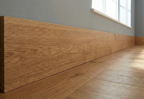Wide solid oak floor skirting in a modern interior