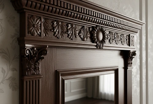 Carved Wooden Architrave with Classic Ornament in Interior Design