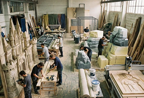 Workshop Production of Theater Decorations from Wood and Foam