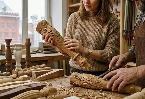 Furniture legs in Moscow with samples of wooden supports and furniture blanks