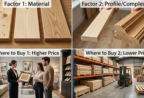 Price of wooden baseboard: comparison of wood species and material quality using board examples