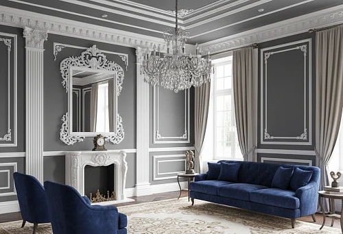 Living Room with Polyurethane Molding and Ceiling Rosette in Classic Style
