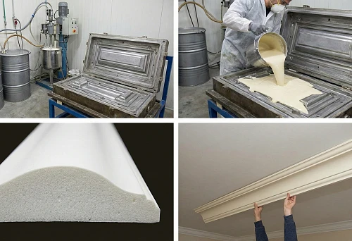 Production of polyurethane stucco molding: metal mold and casting equipment