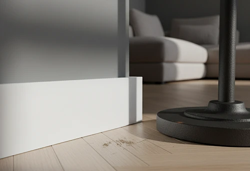 White Polystyrene Impact-Resistant Skirting in a Modern Interior with Parquet Flooring