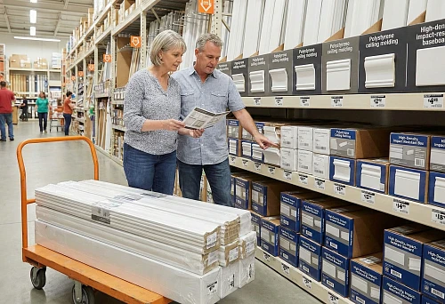 Buyers choose ceiling plinth made of impact-resistant polystyrene and ceiling molding in a hardware store, compare profiles and a kit for the entire floor.