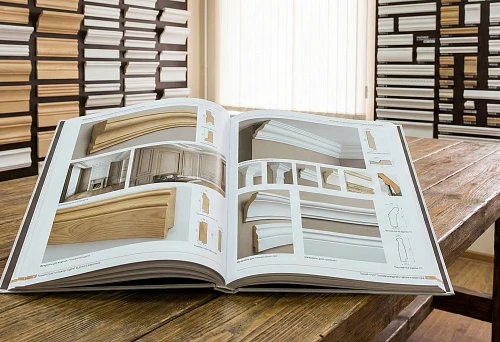 Molding Samples on the Wall and Catalog with Finishing Elements