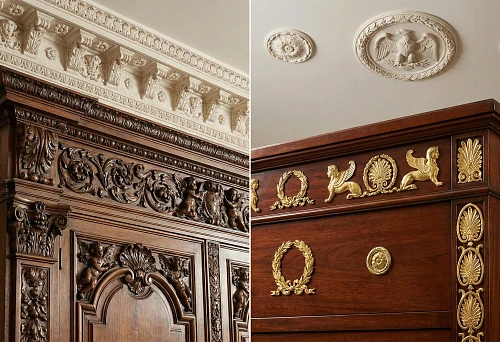 Carved furniture overlays and stucco decor: how ornaments create the Baroque and Empire style