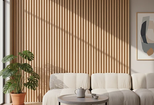 Wooden Slat in Modern Interior - Decorative Wall Finishing in Living Room