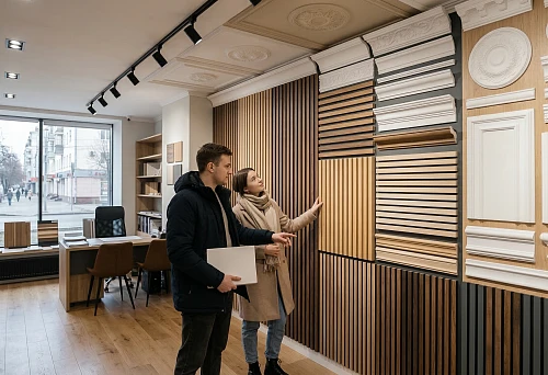 Buy slatted panels in Voronezh and buy stucco decor at an interior salon with samples of wall and ceiling finishes