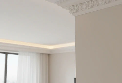 Ceiling polystyrene skirting board with decorative pattern in a modern interior