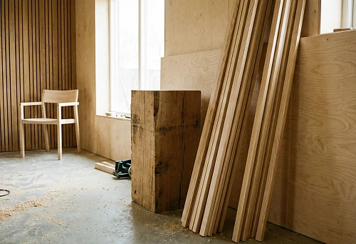 Wood blanks for interior &mdash; wooden block and wooden batten for slatted wall finishing