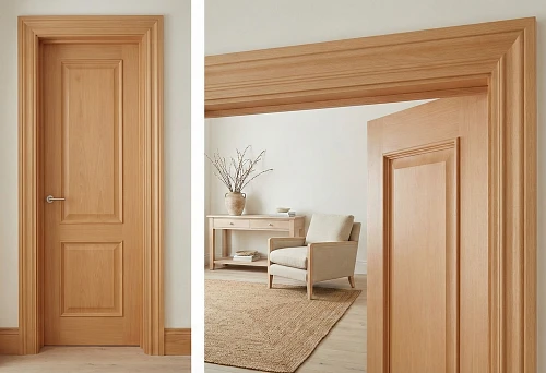 Beech casing on an interior door: light door trim and clean profile lines
