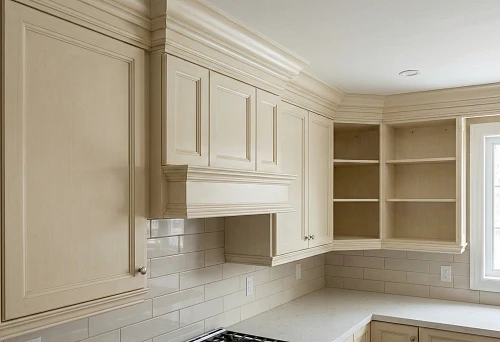 MDF cornices for kitchen furniture &mdash; light set with upper cabinets, decorative cornice finishes the upper tier and neatly joins the ceiling