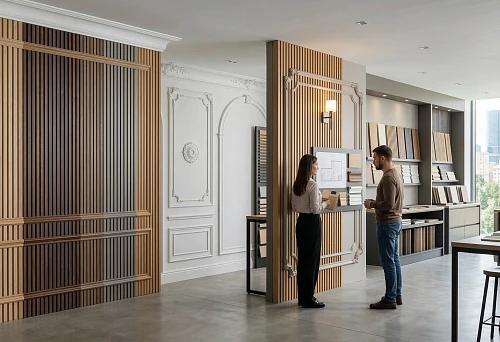 Buy slatted panels in Moscow and a polyurethane stucco store for interiors with systematically selected finishes and compatible solutions