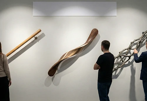 Exhibition Display with a Classic Round Wooden Handrail on the Wall