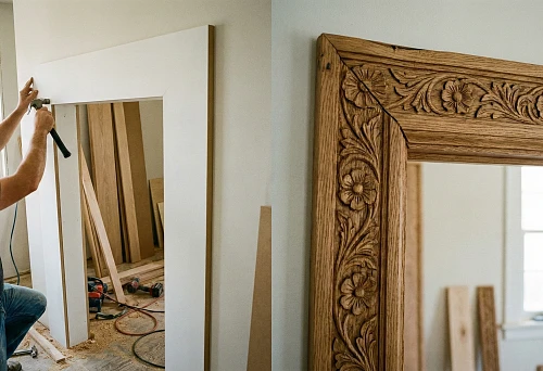 MDF door casing vs. decorative wooden casing in door design comparison