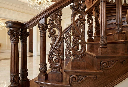 Wooden balusters in Baroque style with carved elements for the STAVROS grand staircase