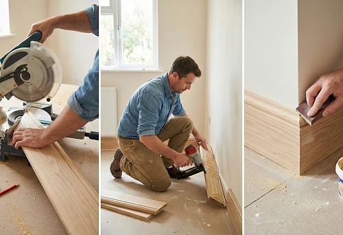 Cutting Wooden Baseboard on a Miter Saw &mdash; Precise Preparation of Elements for Installation