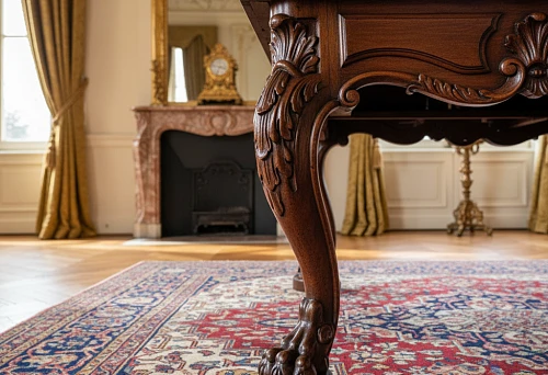 Carved wooden table legs made of solid oak with ornamentation and a stable base