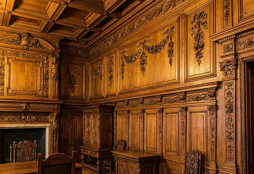 carved panels and architectural elements on walls