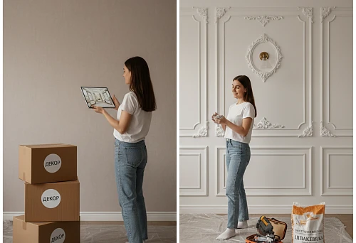 Buying molding in an online store and planning interior decor from a tablet